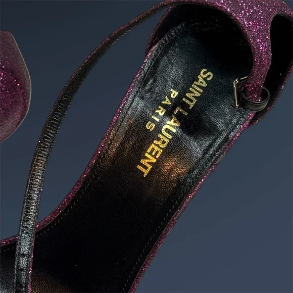 Saint Laurent Paris Women's Glitter Pink Heels - Picture 5 of 9